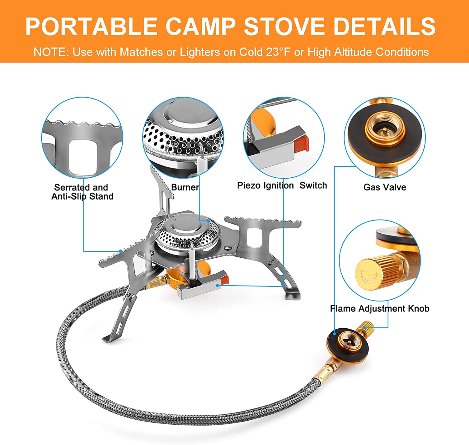 Estufa de gas de camping robusta - Potente cocina al aire libre, construcción de metal, mezcla de gas isobutano