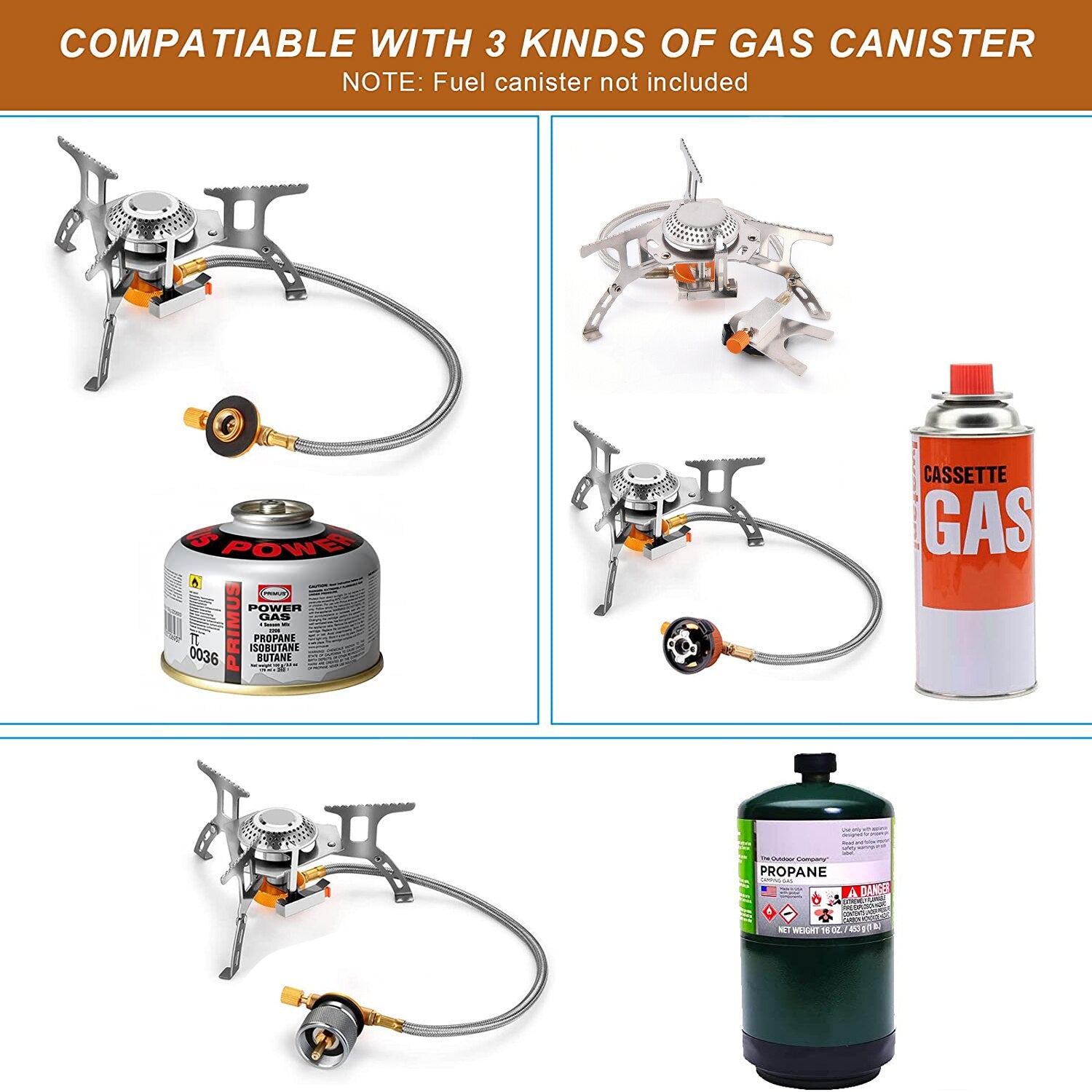 Estufa de gas de camping robusta - Potente cocina al aire libre, construcción de metal, mezcla de gas isobutano