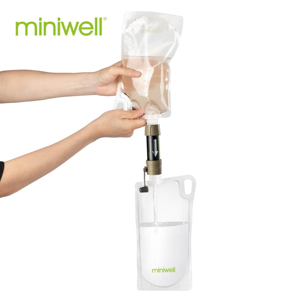 miniwell L630 Kit de supervivencia de filtro de agua portátil para exteriores con bolsa para acampar, caminar y viajar